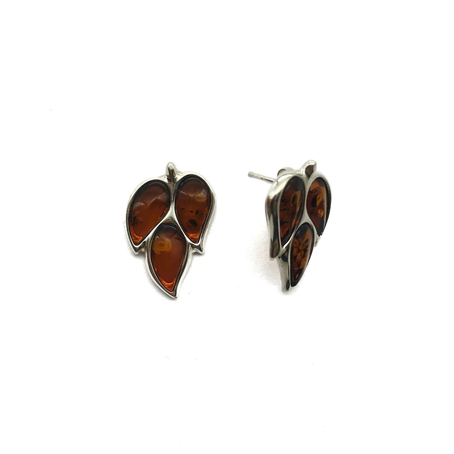 Cognac Baltic Amber and Sterling Silver Studs Earrings