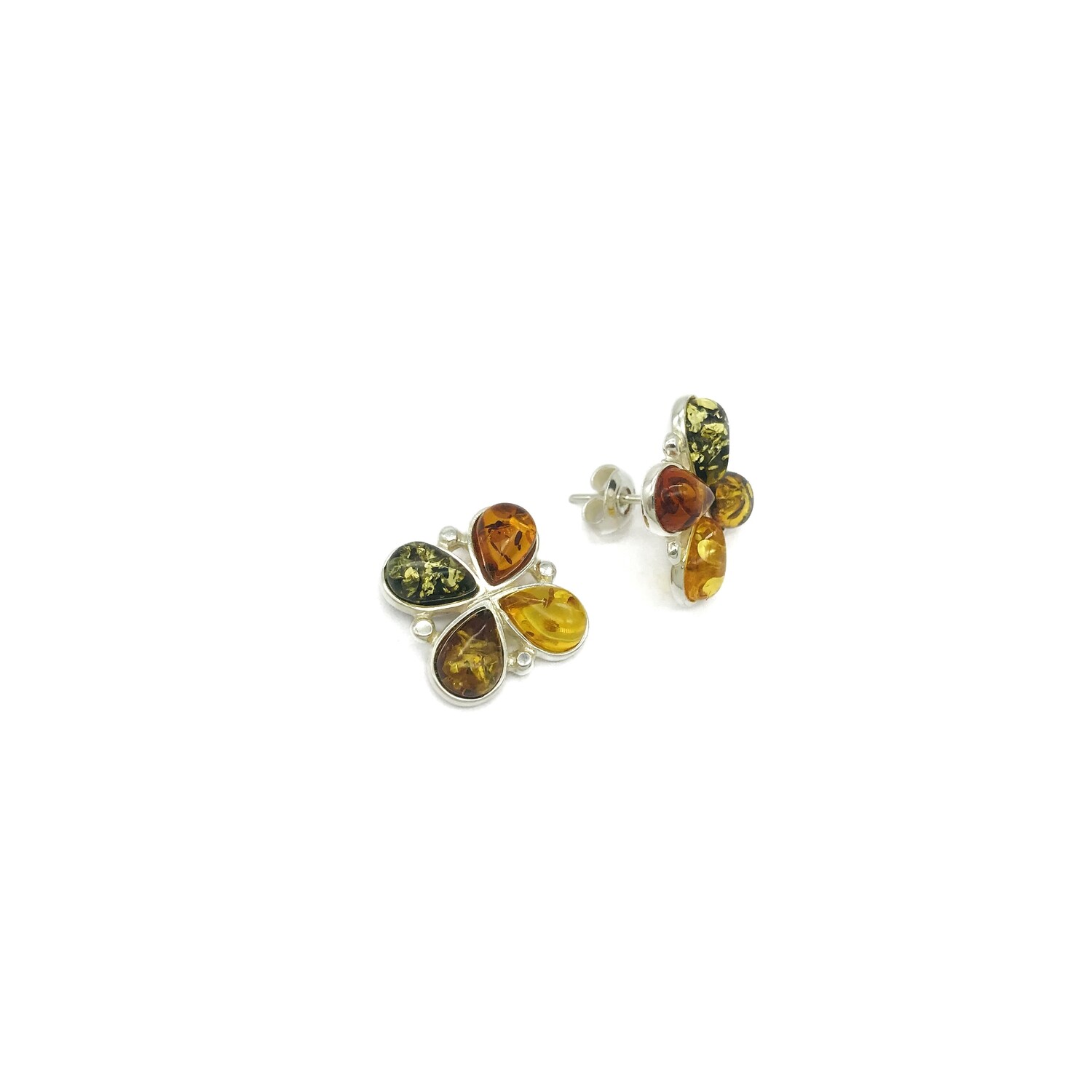 Silver and Amber Earrings - Studs