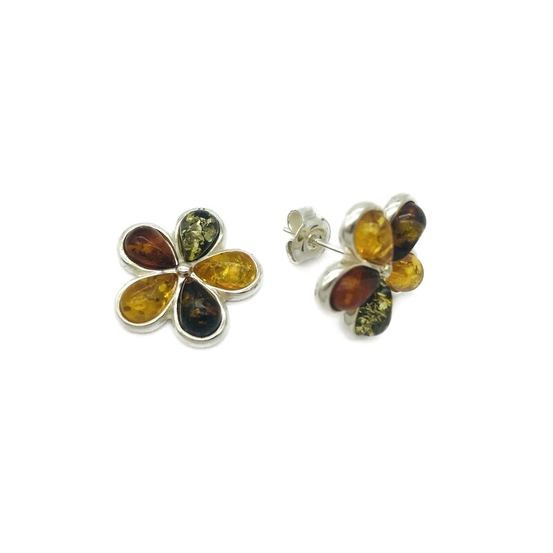 Silver and Amber Earrings - Studs