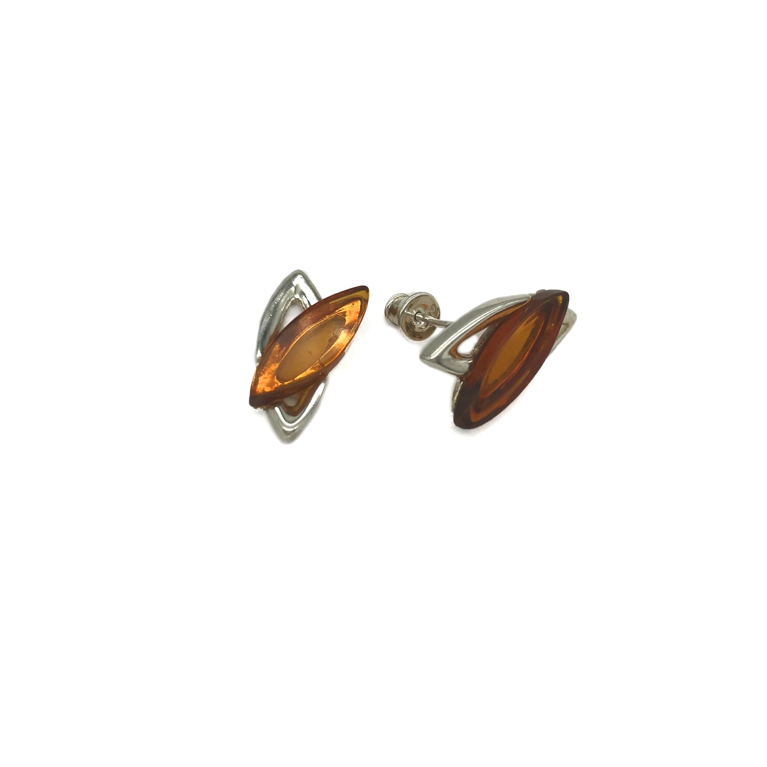 Silver and Amber Earrings - Studs
