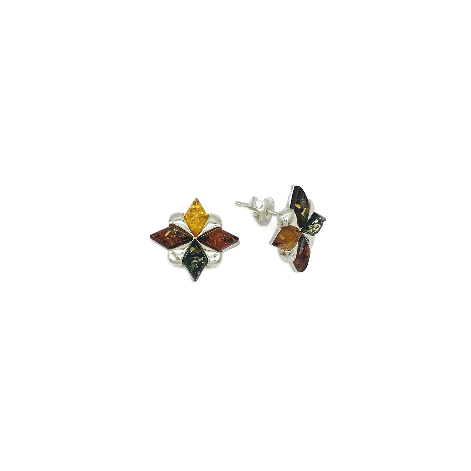 Silver and Amber Earrings - Studs