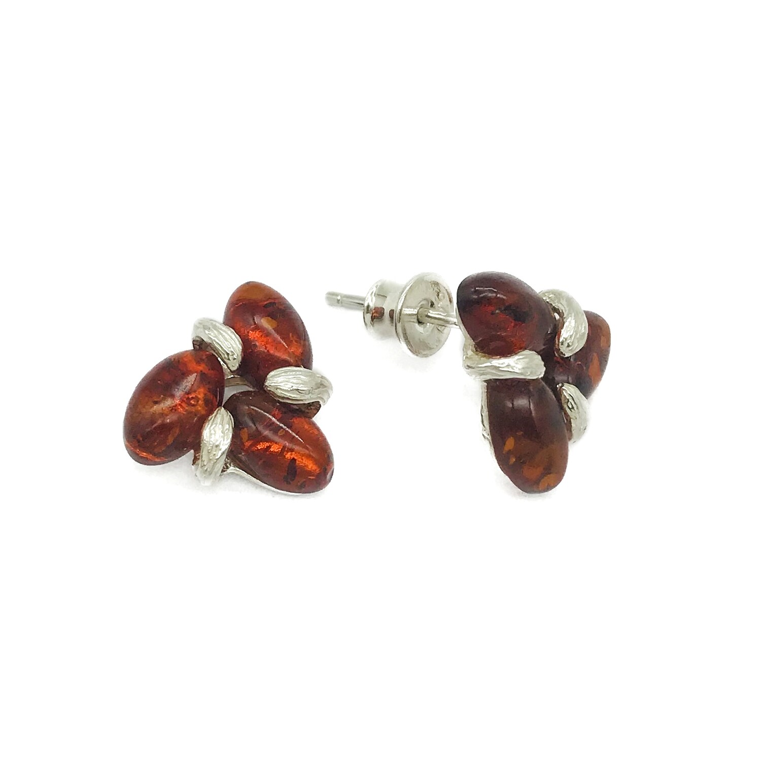 Silver and Amber Earrings - Studs