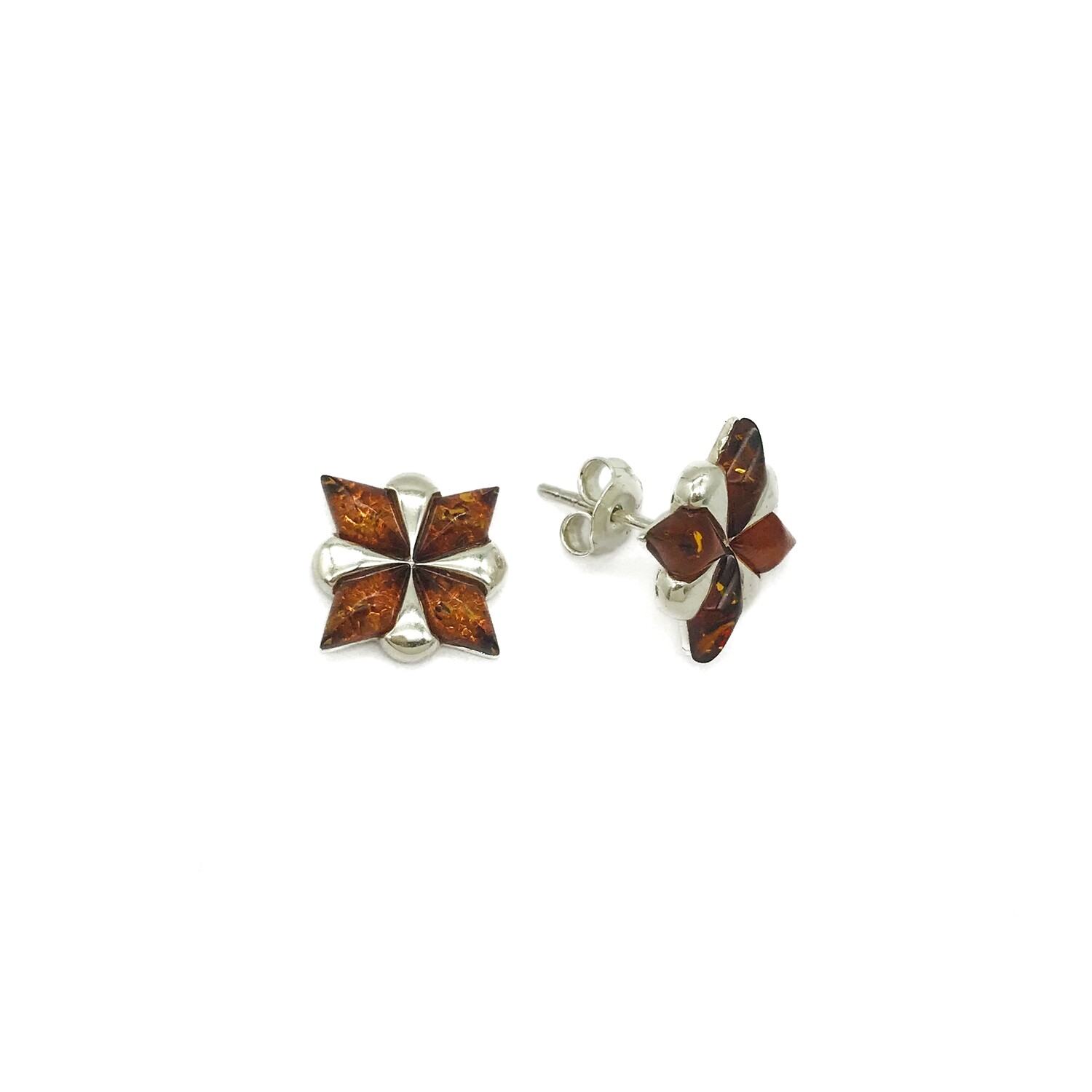Silver and Amber Earrings - Studs