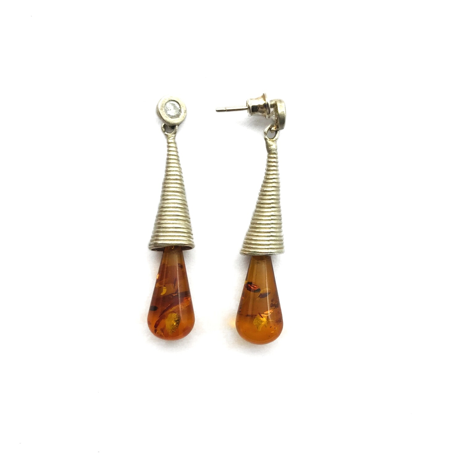 Silver and Amber Earrings