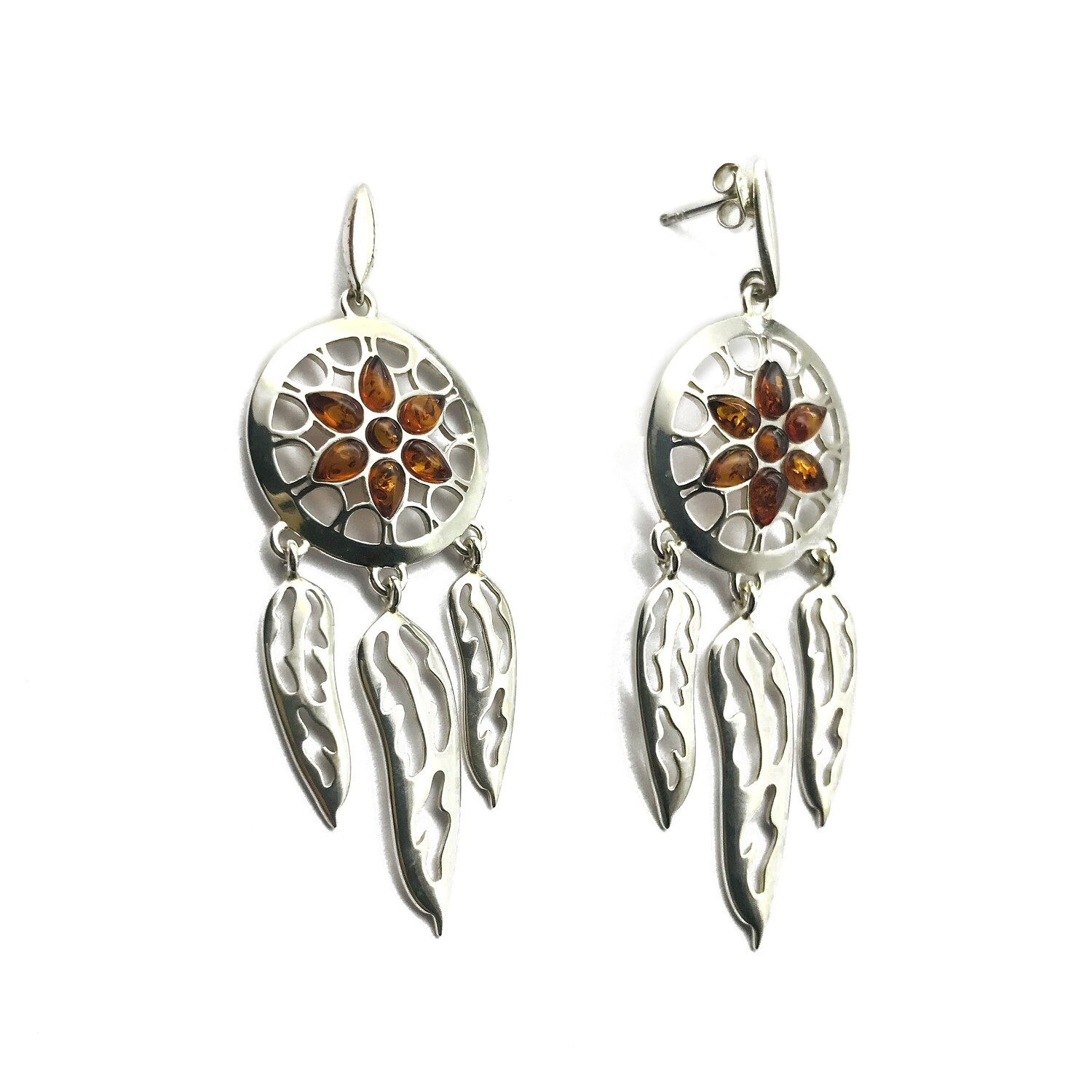 Silver and Amber Earrings