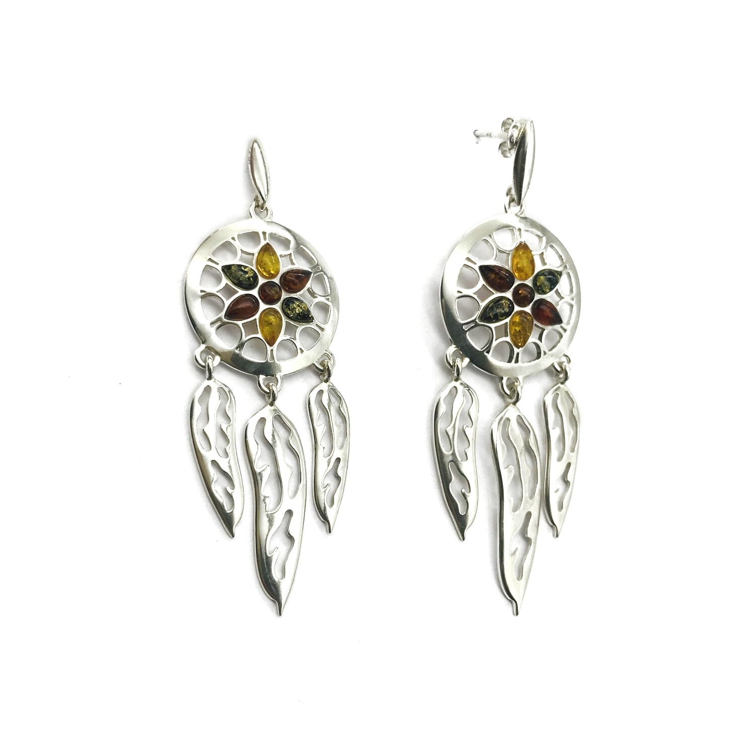 Silver and Amber Earrings
