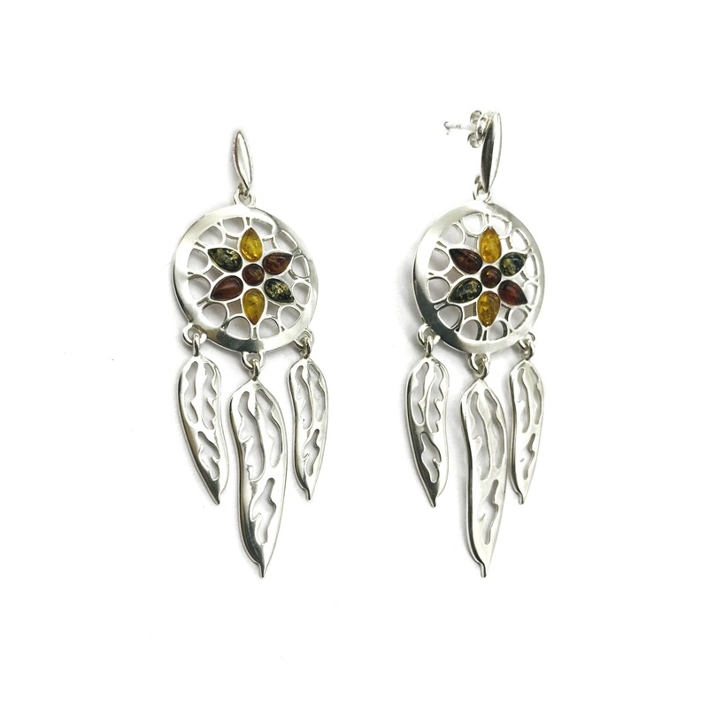 Silver and Amber Earrings
