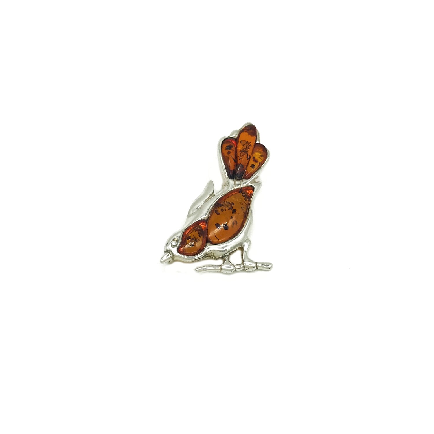 Silver and Amber Bird Brooch