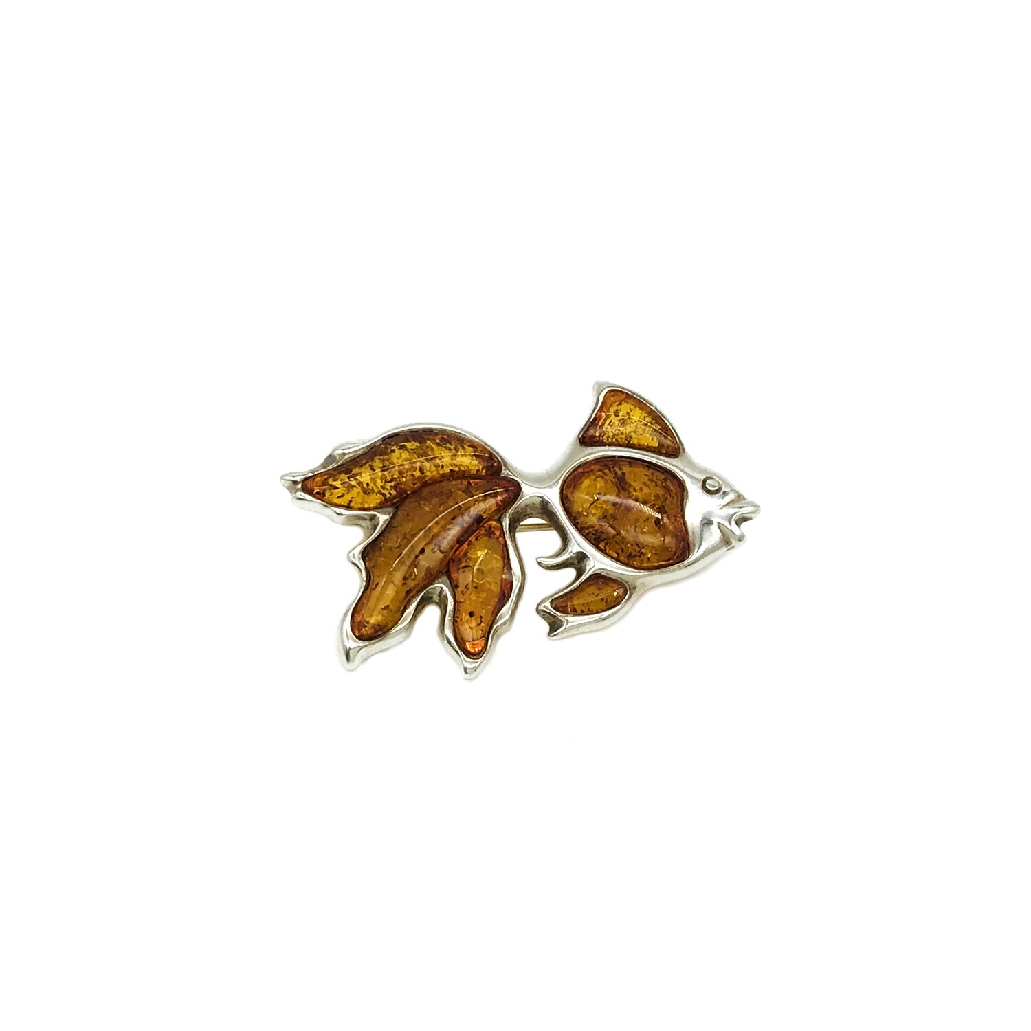 Silver and Amber Fish Brooch