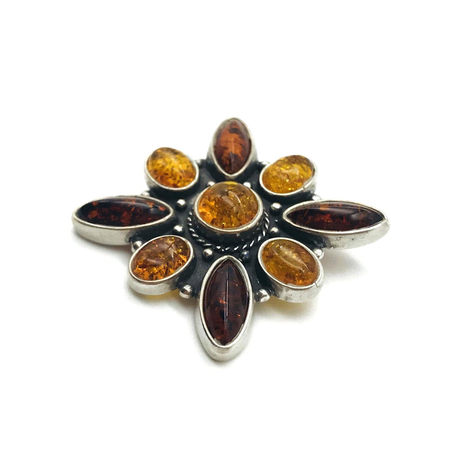 Silver and Amber Brooch
