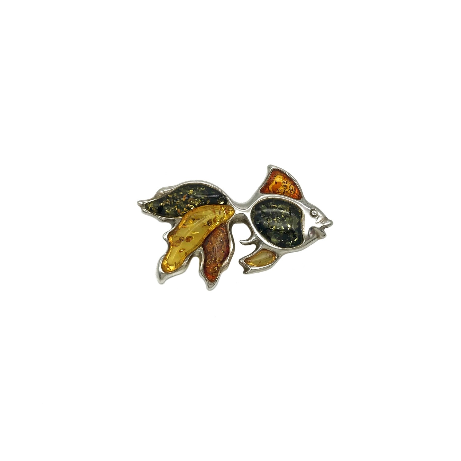 Silver and Amber Fish Brooch