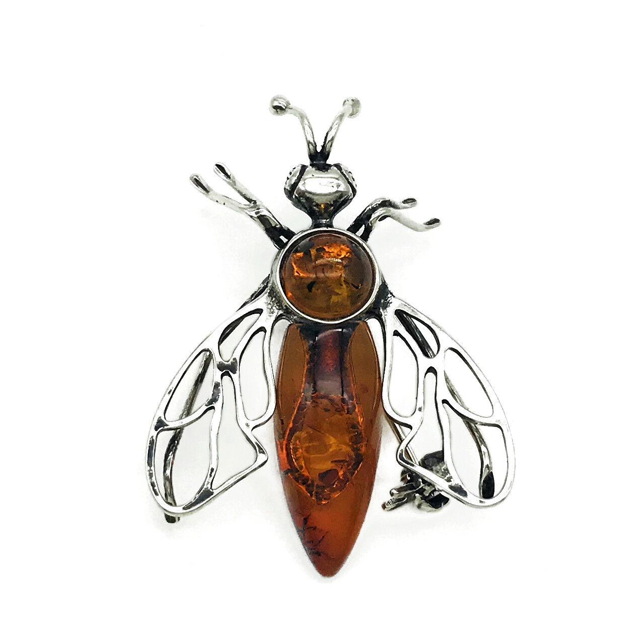 Silver and Amber Fly Brooch