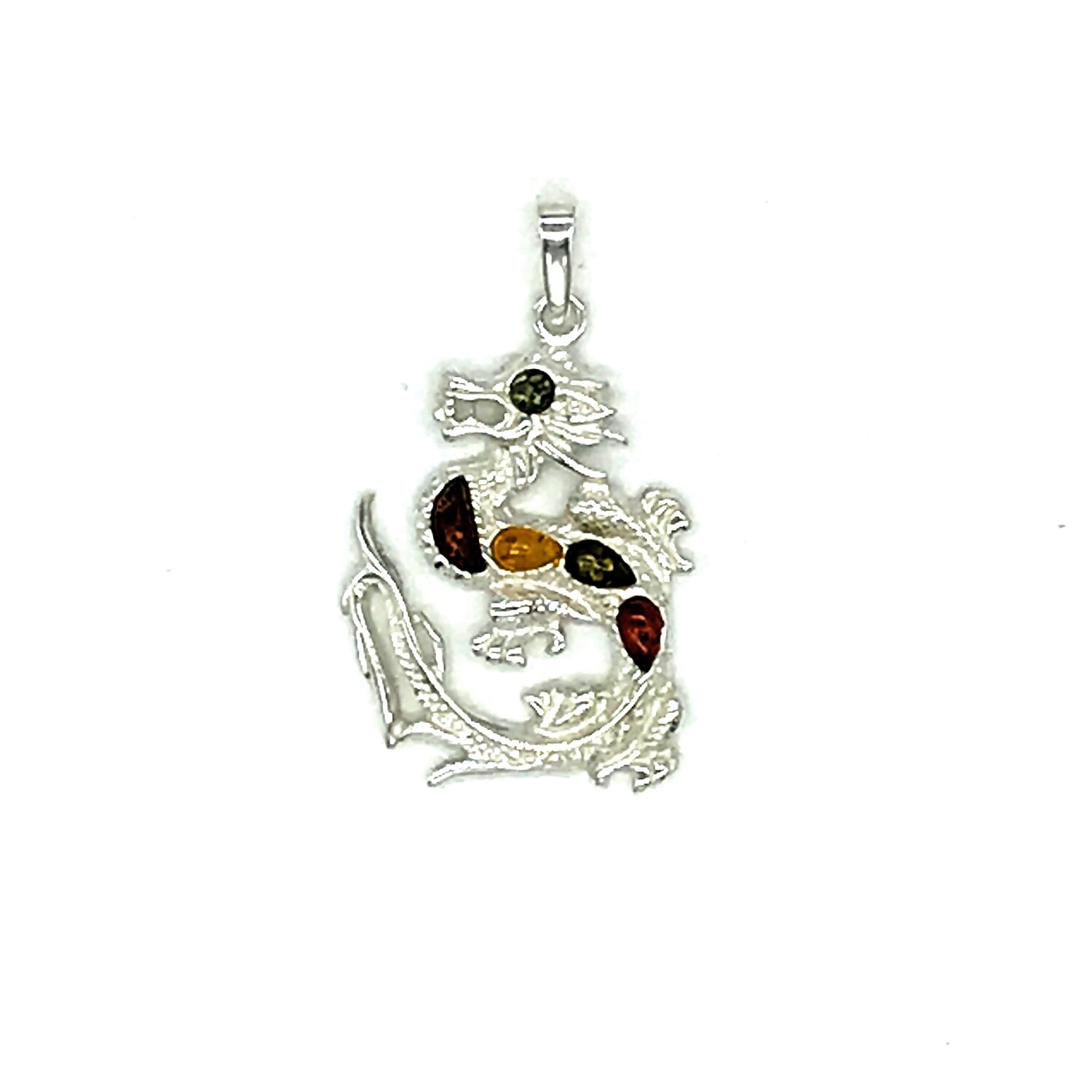 Silver and Amber Dragon Pendant