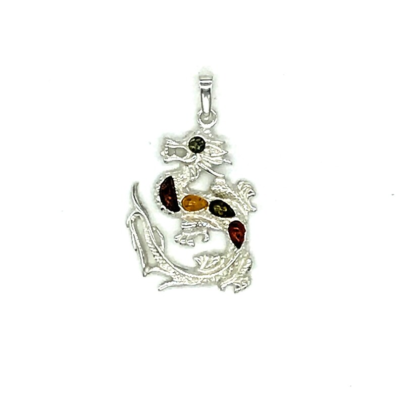 Silver and Amber Dragon Pendant