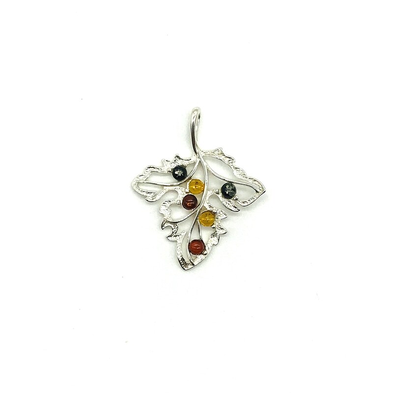 Silver and Amber Leaf Pendant