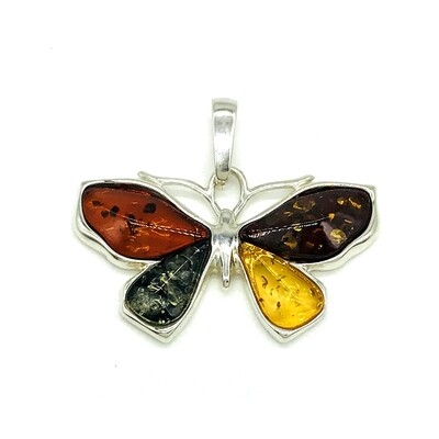 Butterfly Silver and Amber Pendant