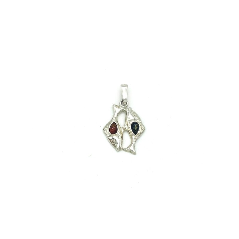 Silver and Amber Pendant-Pisces