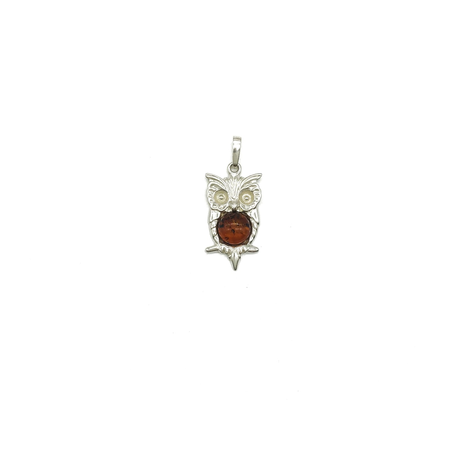 Silver and Amber Owl Pendant