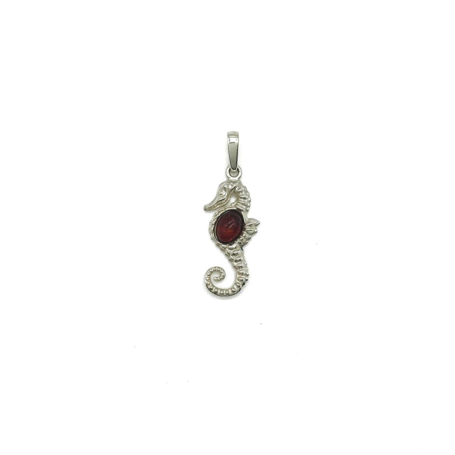 Silver and Amber Sea Horse Pendant
