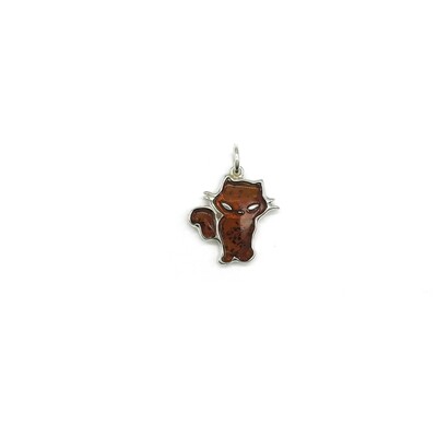 Silver and Amber Cat Pendant