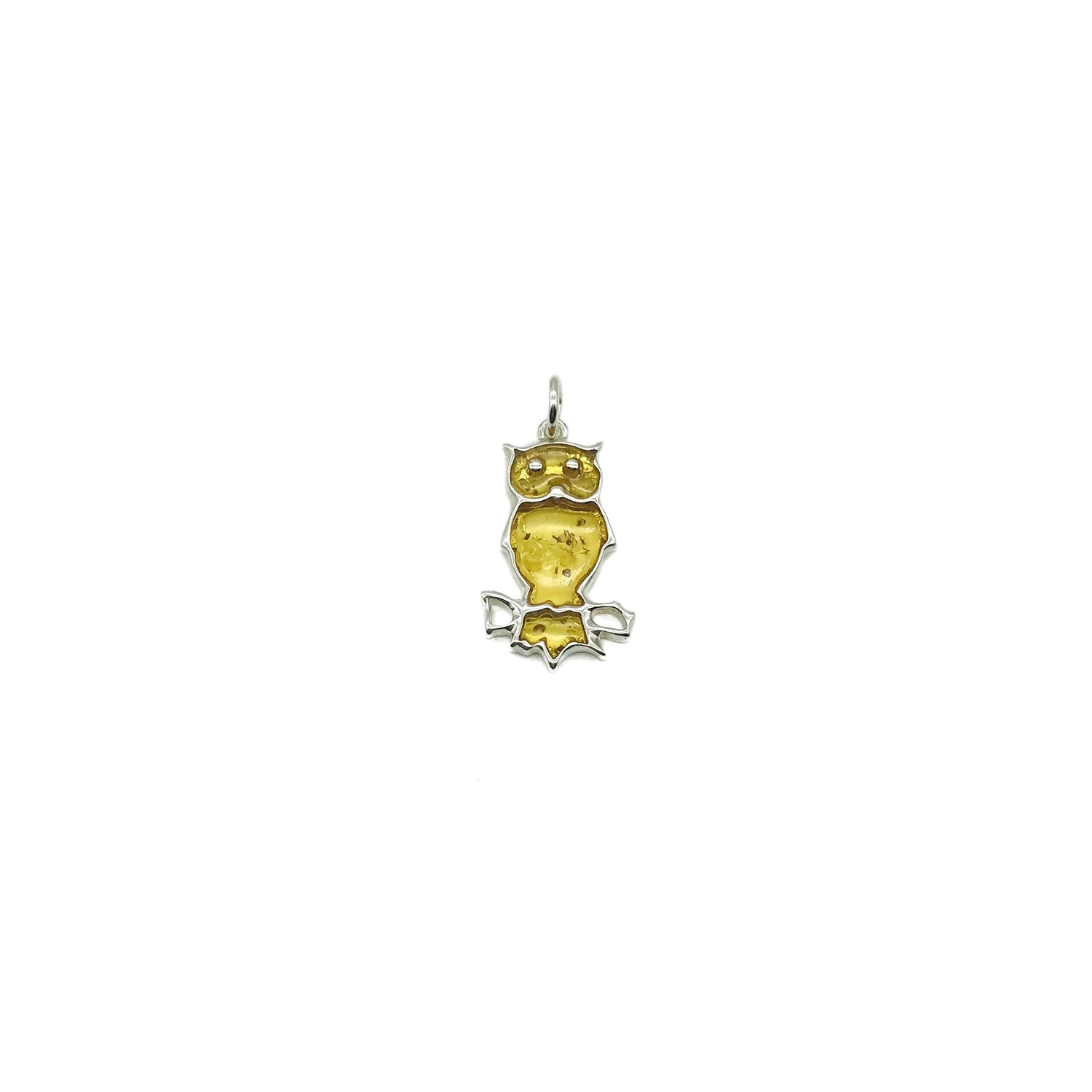 Silver and Amber Owl Pendant