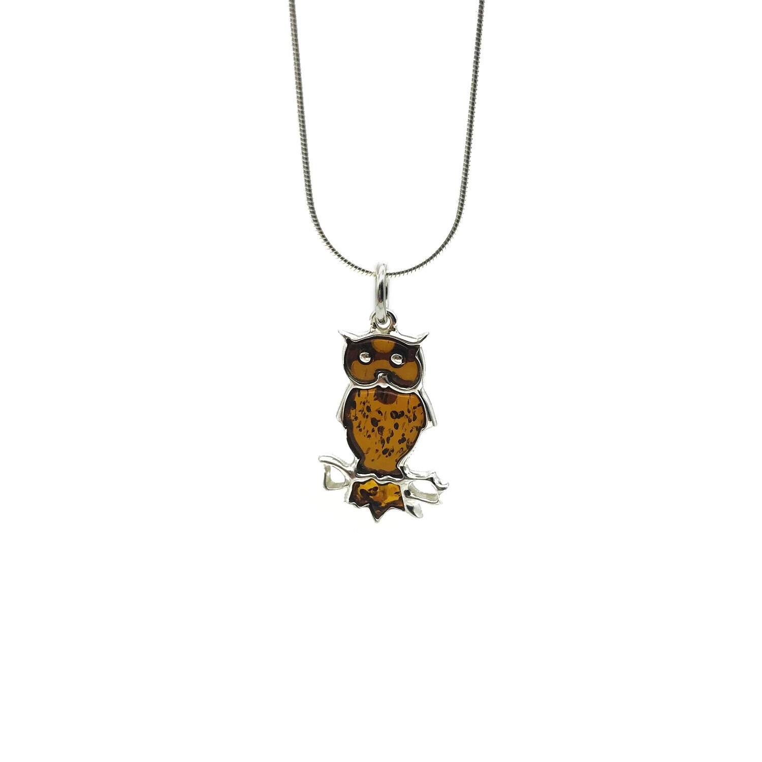 Silver and Amber Owl Pendant