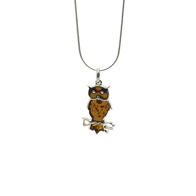 Silver and Amber Owl Pendant