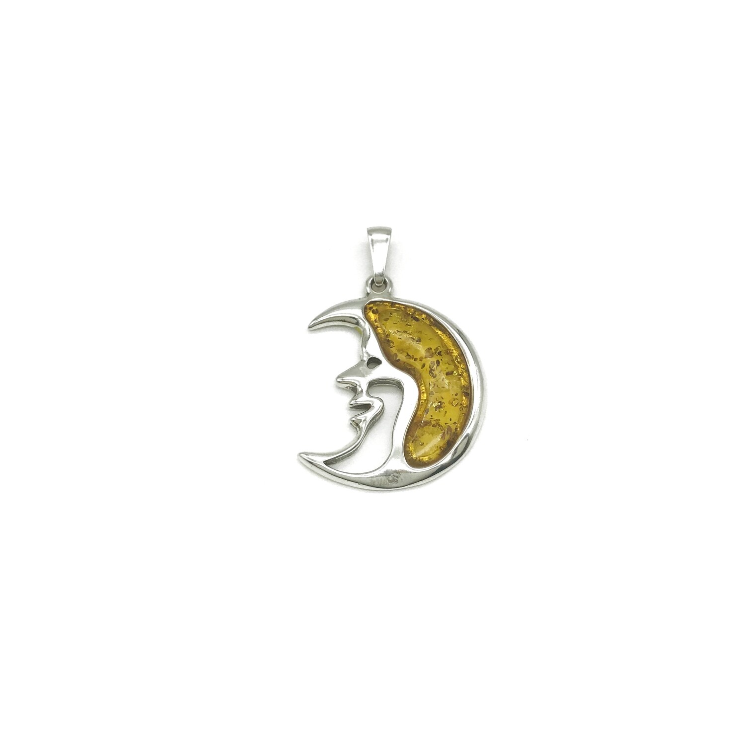 Silver and Amber Moon Pendant