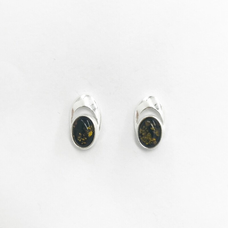 Silver and Amber Earrings - Studs
