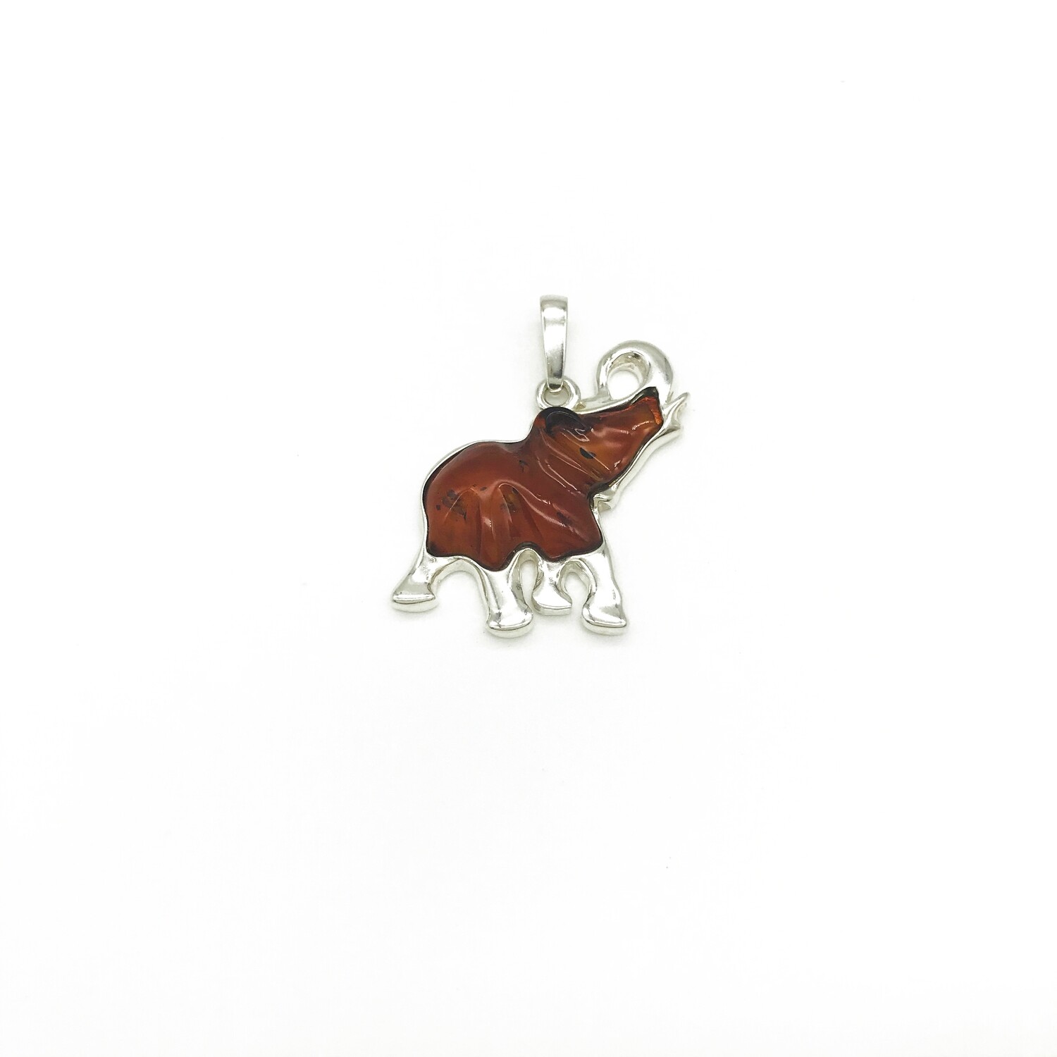 Silver and Amber Elephant Pendant