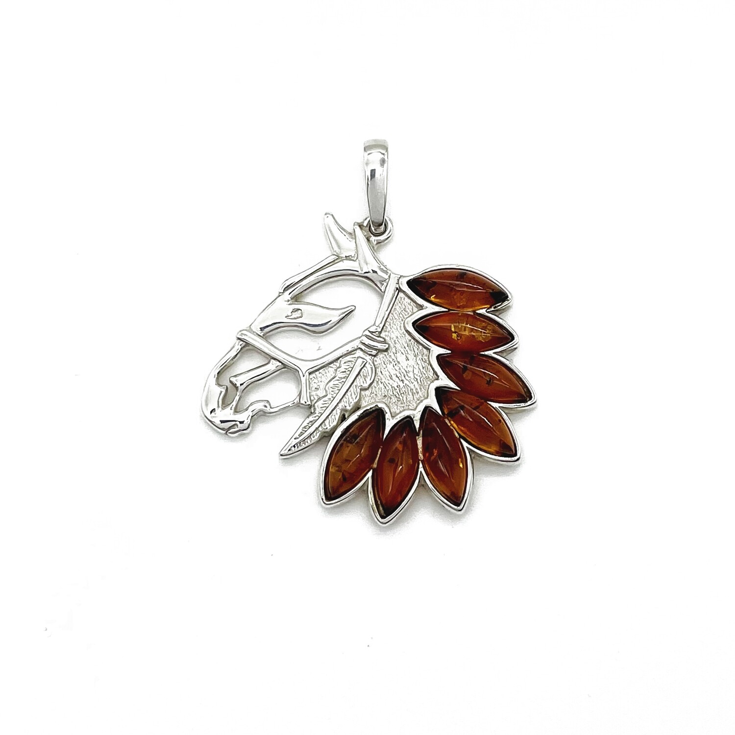 Silver and Amber Horse Pendant