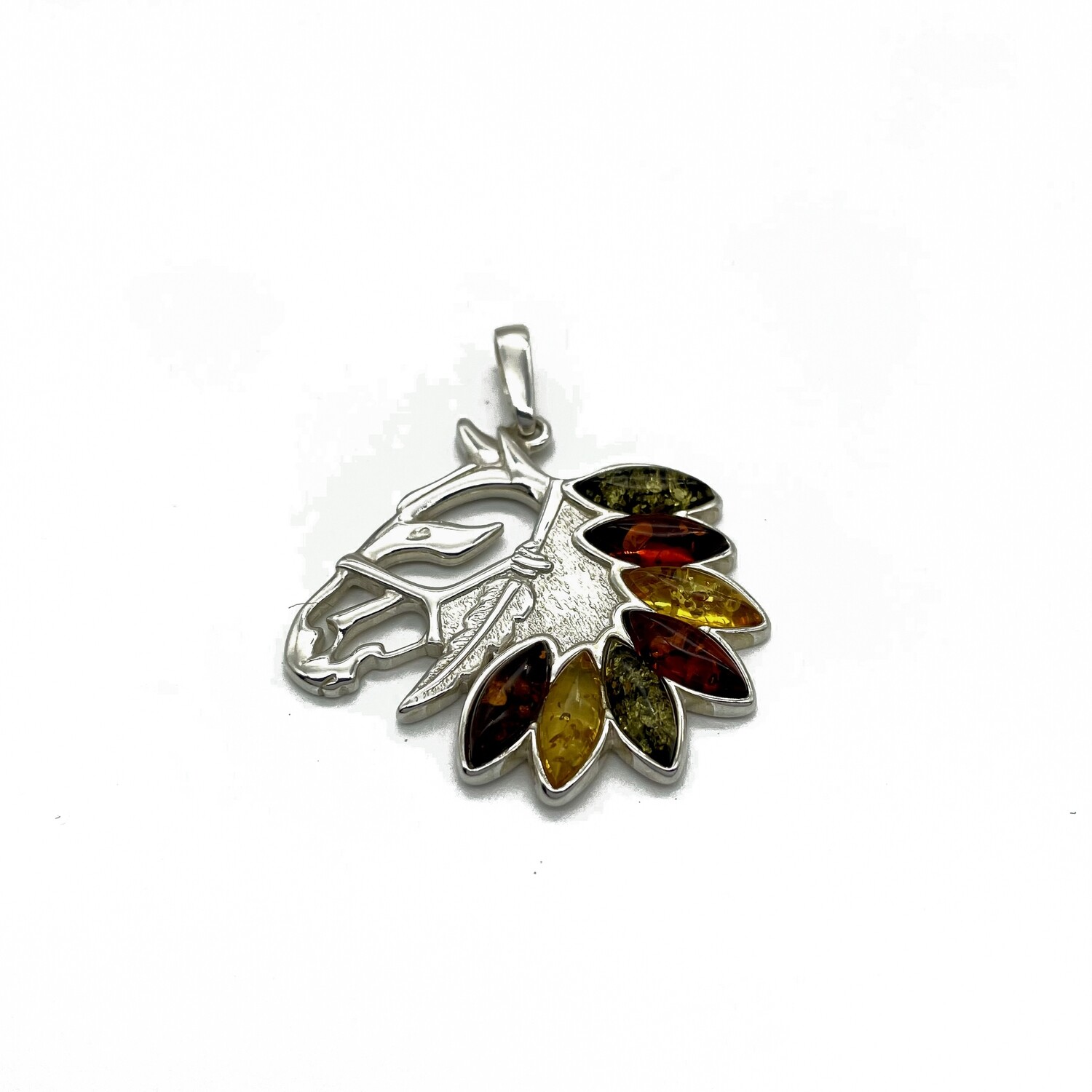 Silver and Amber Horse Pendant