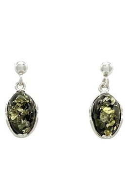 Sterling Silver and  Green Amber Drop Earrings
