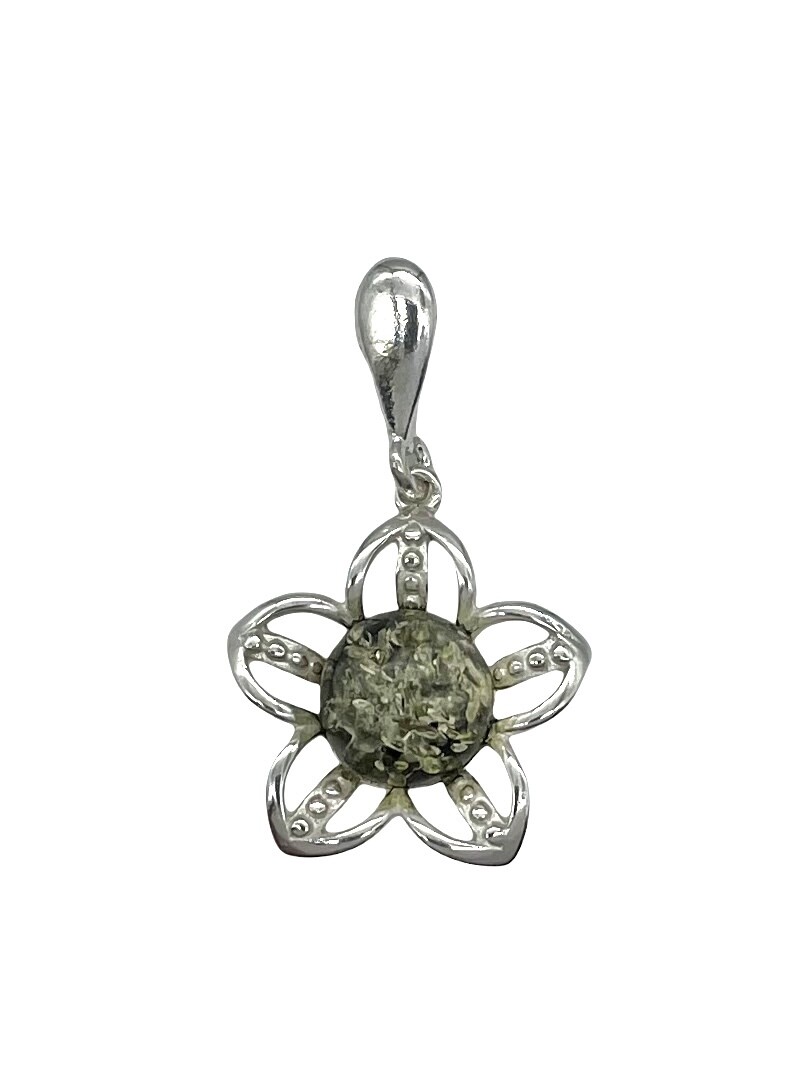 Silver and Amber Flower Pendant