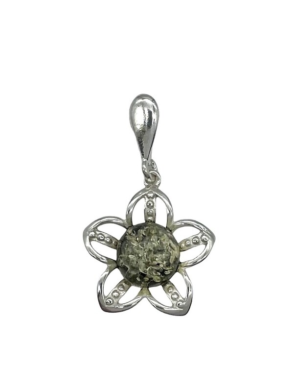 Silver and Amber Flower Pendant
