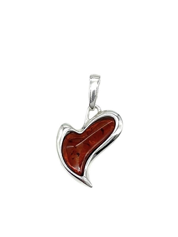Silver and Amber Heart Pendant