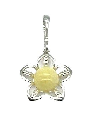 Silver and Amber Flower Pendant