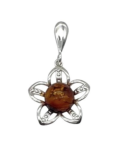 Silver and Amber Flower Pendant