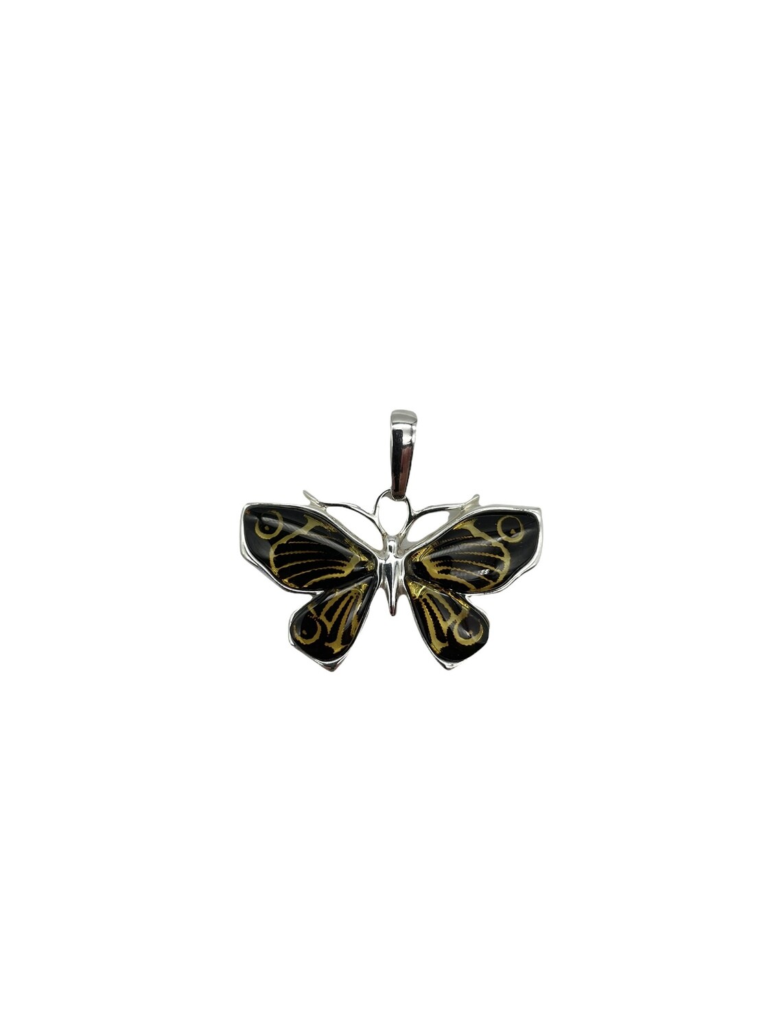 Butterfly Silver and Amber Pendant