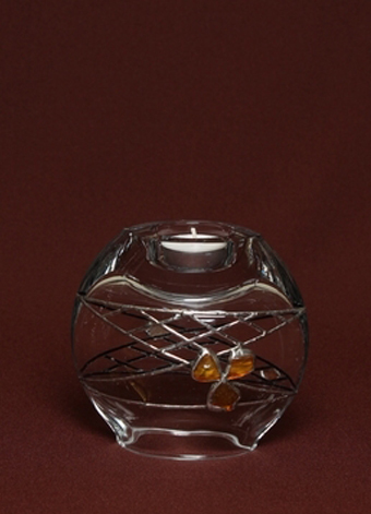 Glass Vase and Candle Holder set in Tin and Amber mesh . Two ways use. Moonshape frosted glass. Height 12cm.