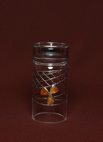 Glass Vase and Candle Holder with Tin and Amber.Two ways use. Cylinder shape. Height 15cm.