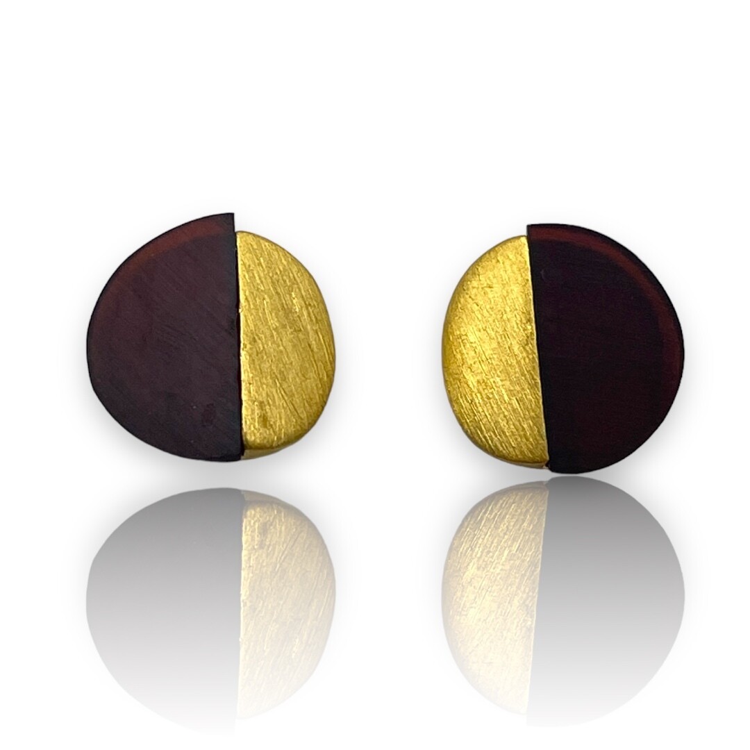 Gold plated Sterling Silver and Amber Studs Earrings