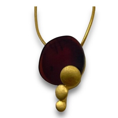 Gold Coated Sterling Silver and Amber Necklace