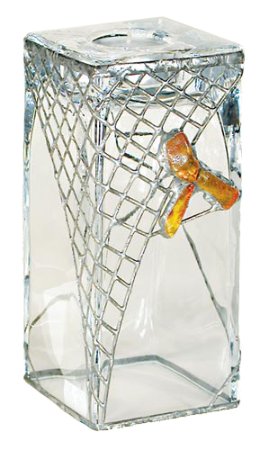 Glass Vase and Candle Holder with Tin and Amber. Two ways use. Square tall block. Height 20cm.