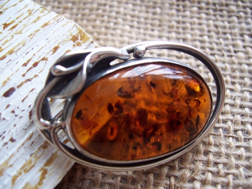 Silver and Amber Brooch