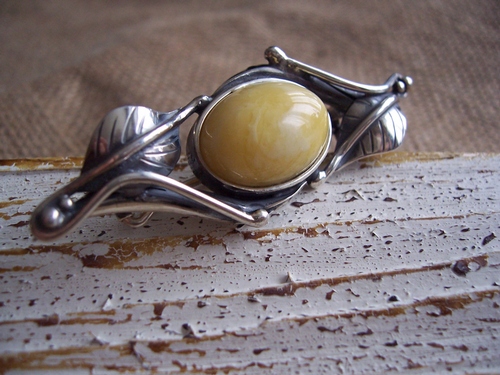 Silver and Amber Brooch