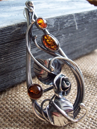 Silver and Amber Brooch