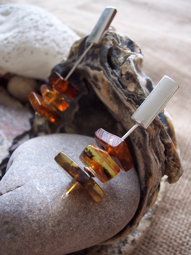 Silver and Amber Earrings - Studs
