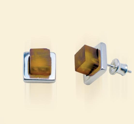 Silver and Amber Earrings - Studs