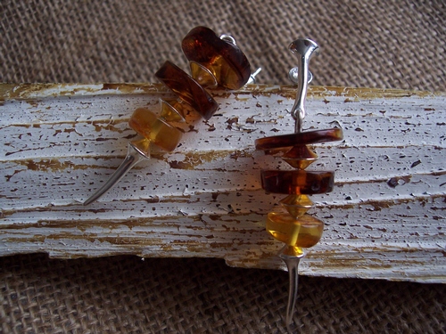 Silver and Amber Earrings
